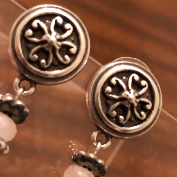 Brighton Vintage Hanging rose quartz and pearl pierced Earrings - Picture 2 of 12